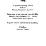 Preschool programs cancelled Monday December 6